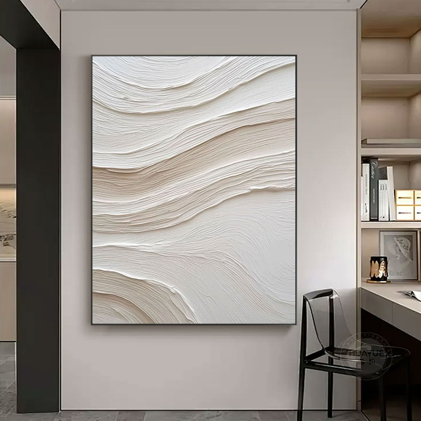 Minimalist Ocean Wave Textured Painting - Ethereal Flow