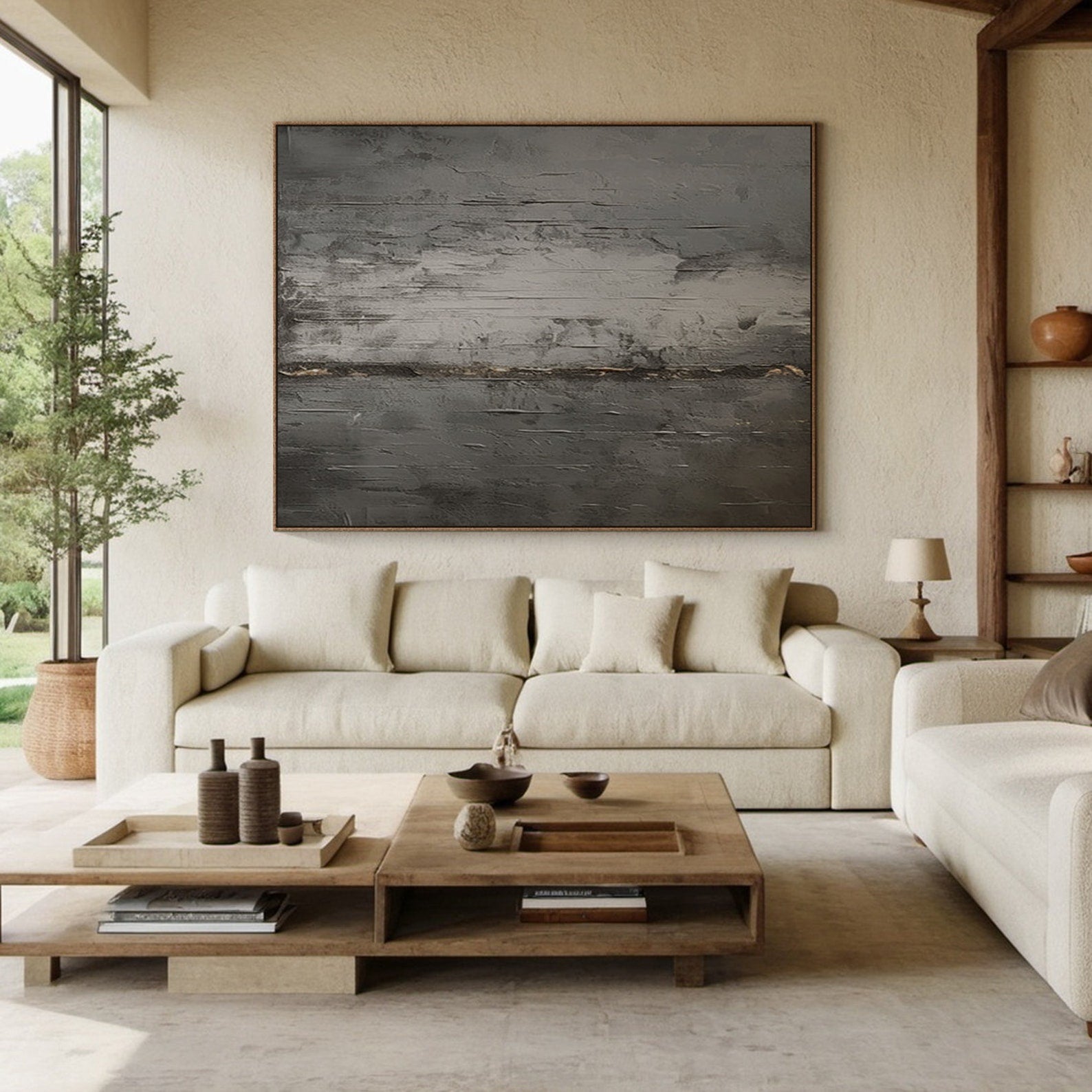 Minimalist Vintage Abstract Painting - Fading Horizon