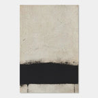 Minimalist black band on white textured canvas wall art.