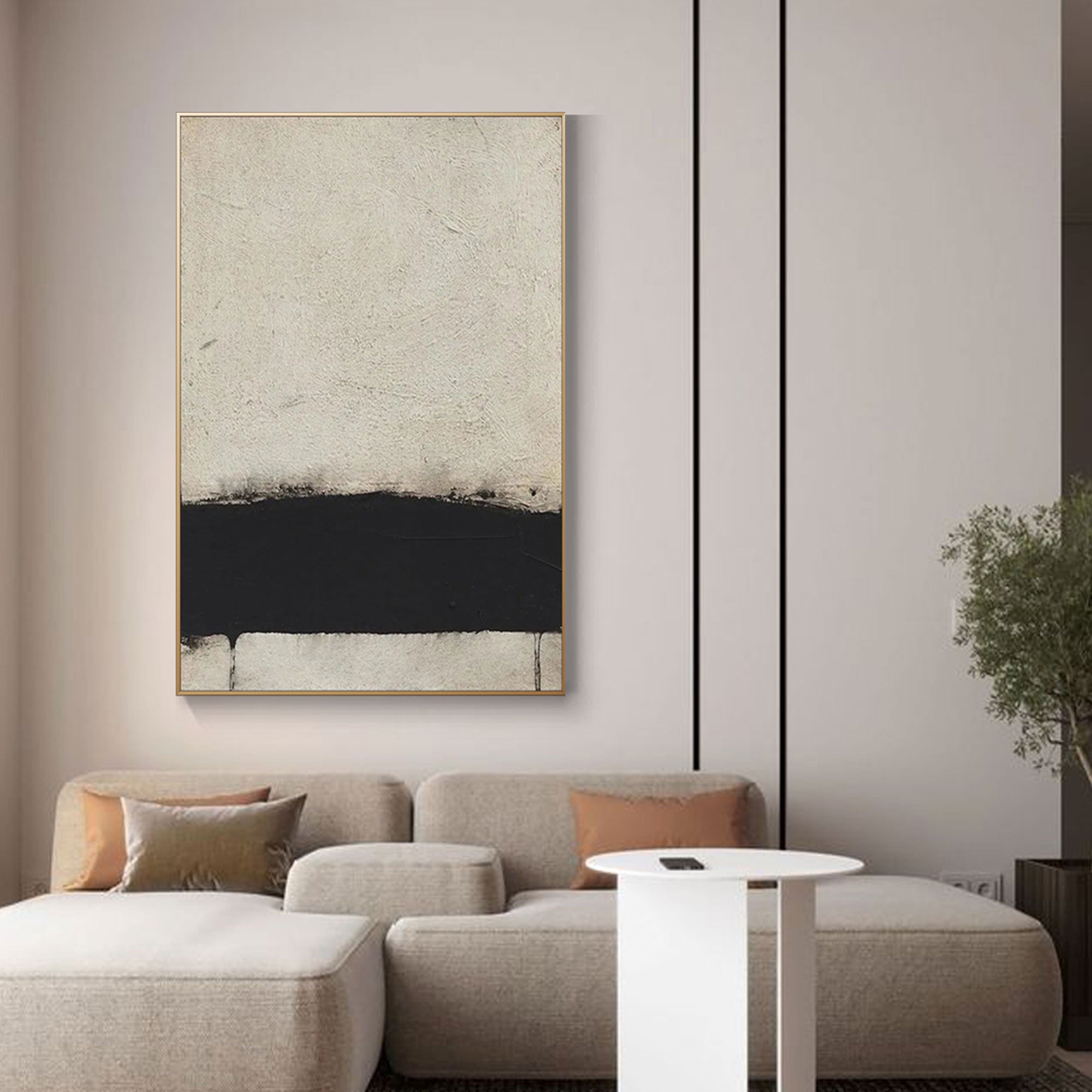 Wabi-Sabi canvas art in minimalist home decor setting.