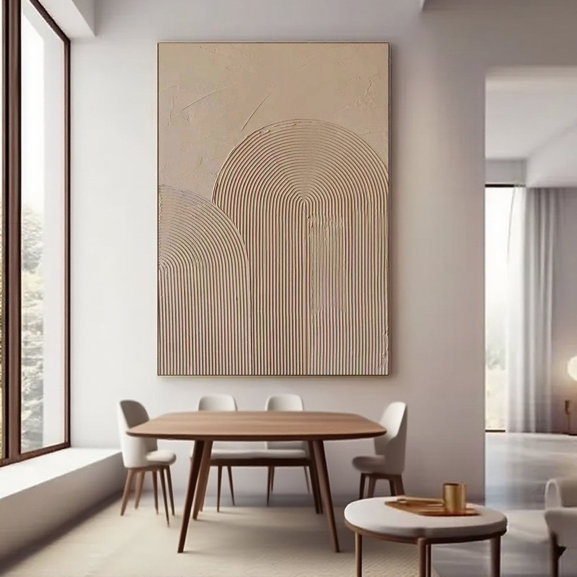 Wabi Sabi canvas art in a modern dining room setting.