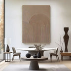 Minimalist beige canvas art displayed in modern dining room.