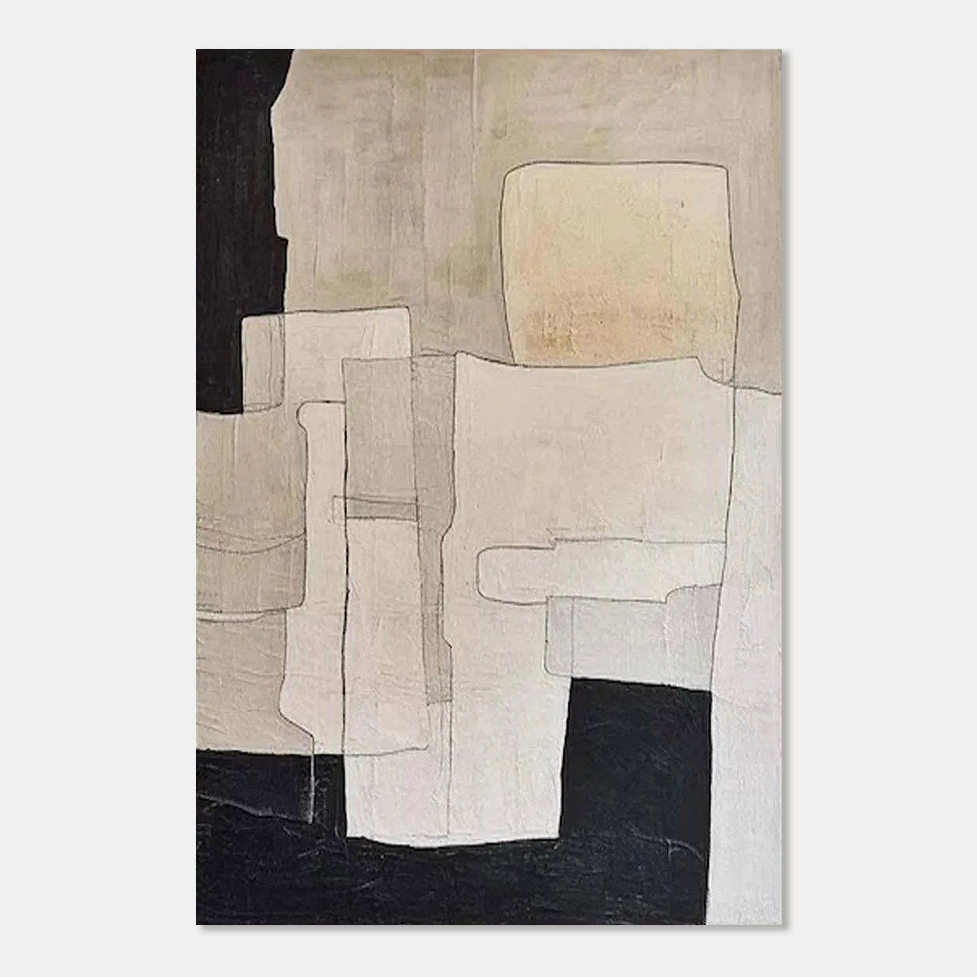 Minimalist beige and black geometric wall art canvas.