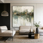 Minimalist Wabi-Sabi Green Abstract Canvas Art by Lumi Gallery in modern living room