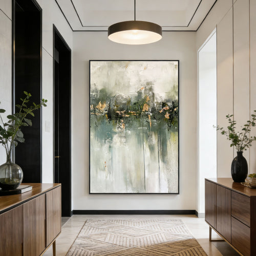 Minimalist Wabi-Sabi Green Abstract Wall Art - Verdant Stillness