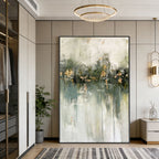 Lumi Gallery's minimalist wabi-sabi verdant stillness abstract canvas wall art in modern interior