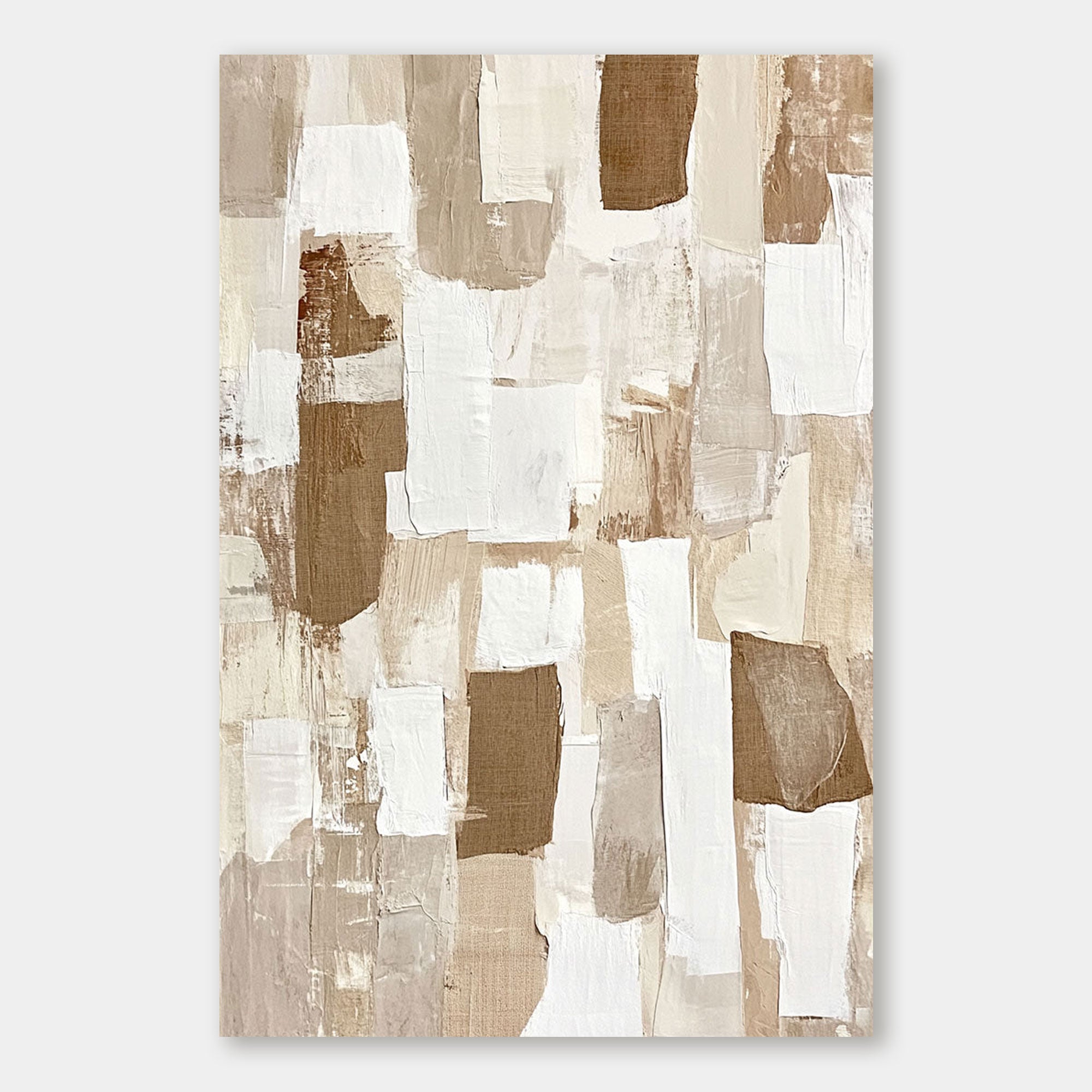 Close-up of the Lightfall minimalist wall art, beige and brown tones.