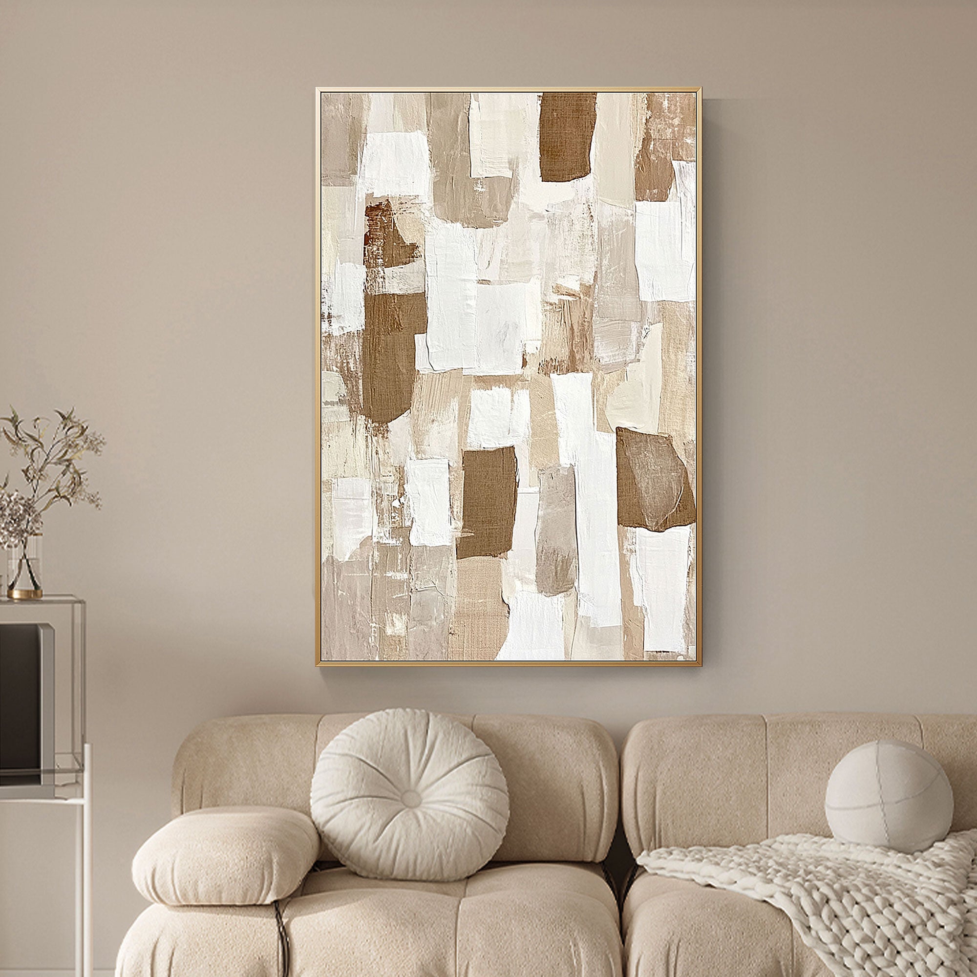 Beige and brown tones abstract art on canvas. Wabi Sabi style.