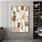 Wabi Sabi beige and brown abstract wall art in a modern living room.