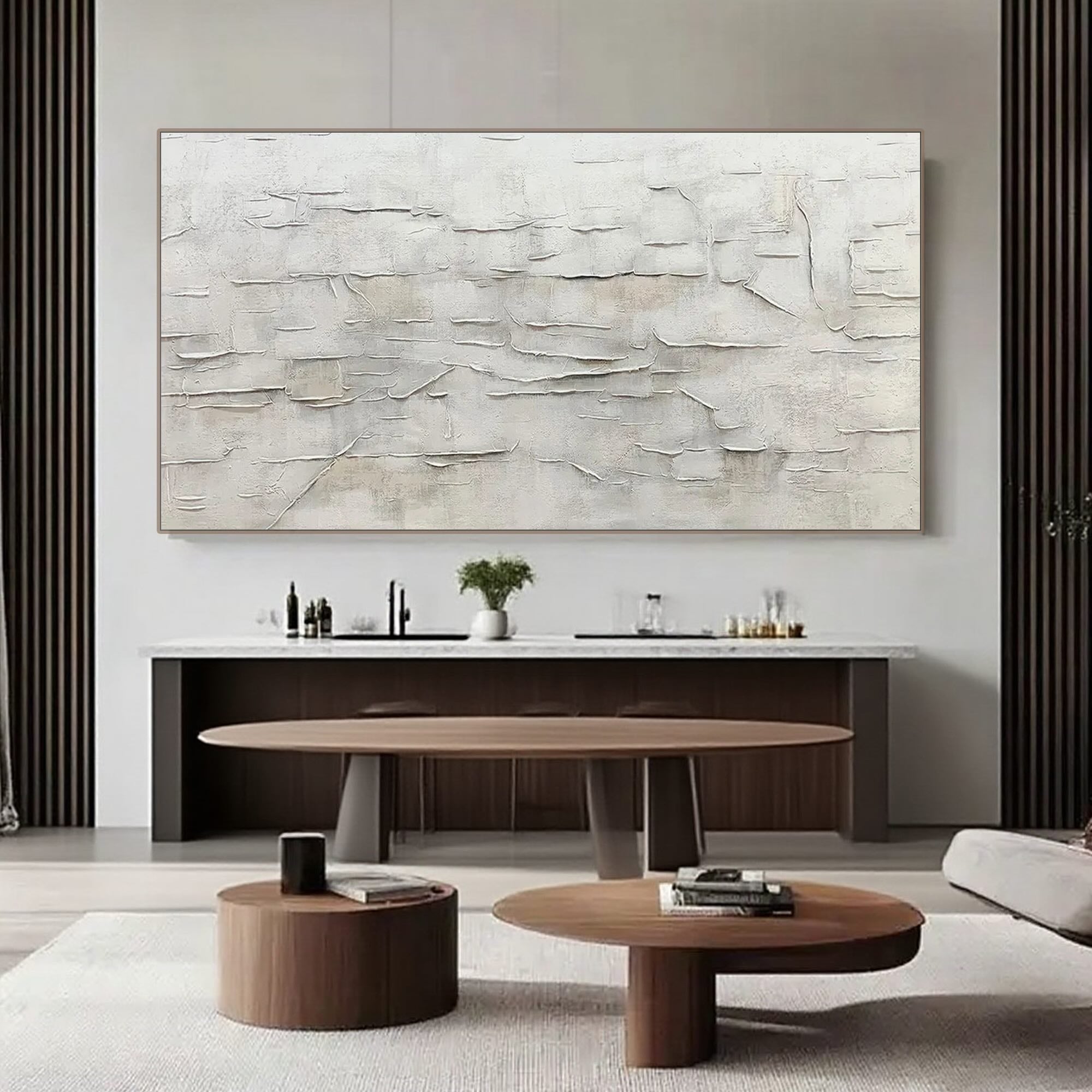 Minimalist art in a modern dining room interior.