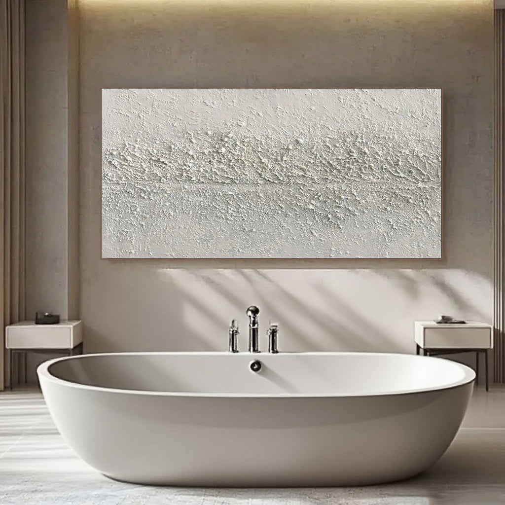 Hand-painted wabi-sabi canvas art on a white wall with textured details.
