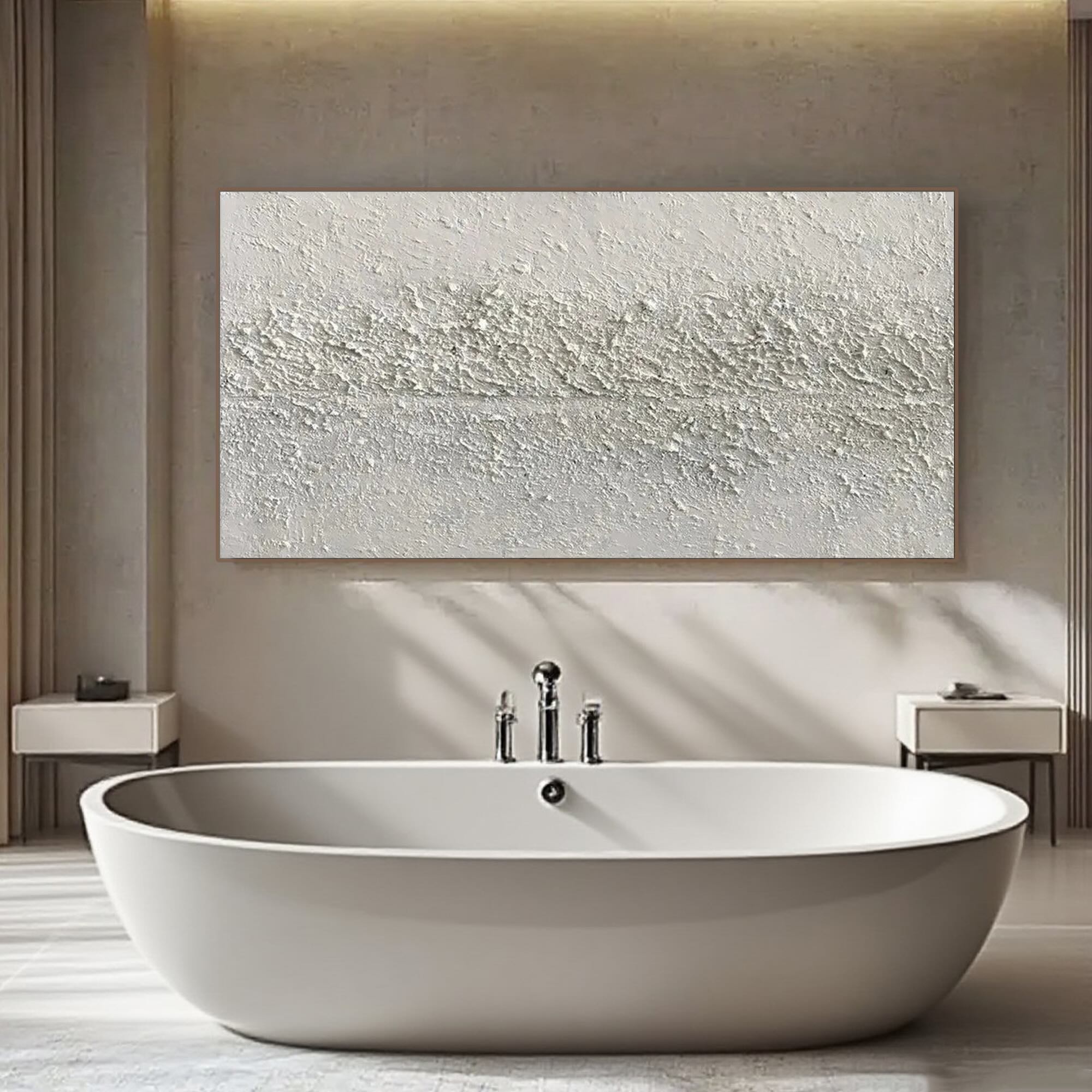 Hand-painted wabi-sabi canvas art on a white wall with textured details.