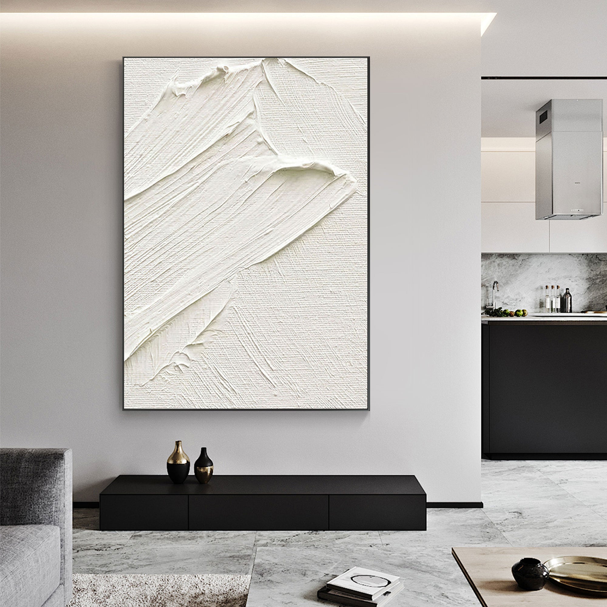 Pure White Impasto Art Vertical Canvas
