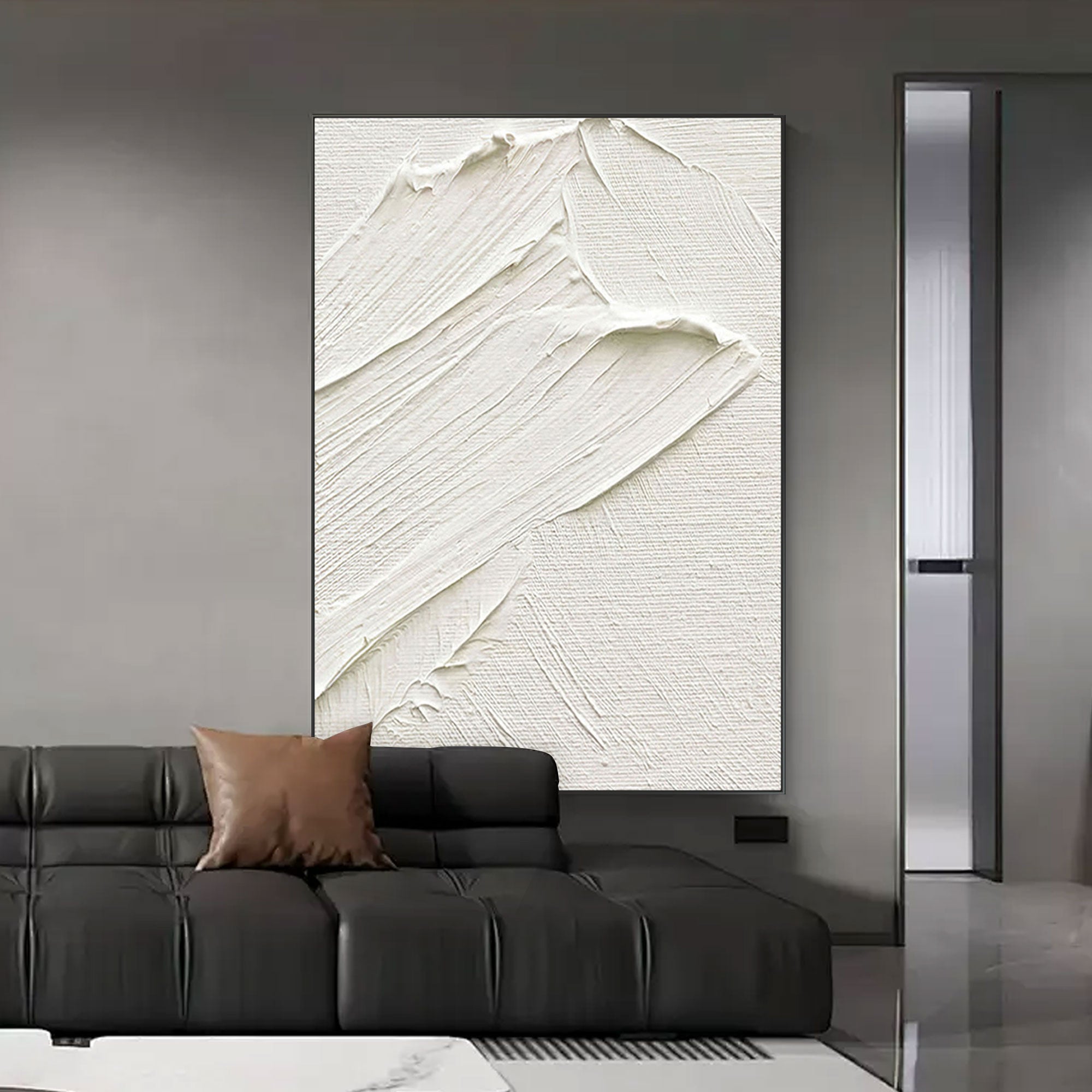 Contemporary White Relief Art for Living Room
