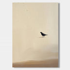 Zen minimalist black bird wall art on textured beige canvas for home decor