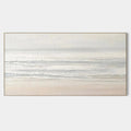 Minimalist abstract seascape canvas art 'Hushsea' - hand-painted, neutral tones, framed