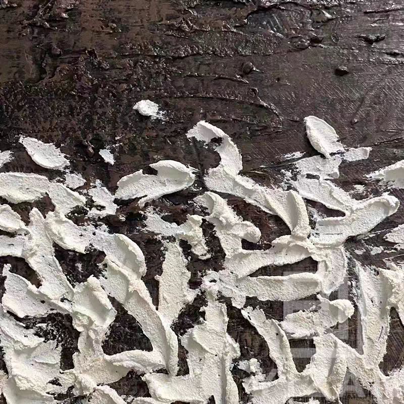 Minimalist abstract wall art 'Chaos' by Lumi Gallery: thick white textured paint on dark canvas