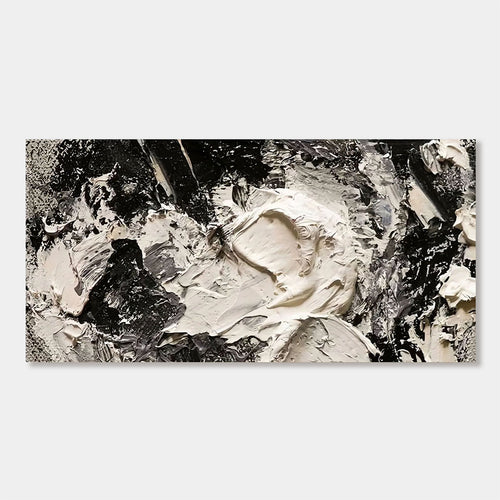 Minimalist abstract wall art 'Shadow Torrent' - hand-painted textured black white canvas Lumi Gallery