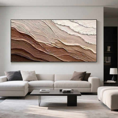 Earthy abstract wave canvas art by Lumi Gallery in modern living room