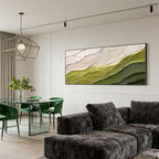 Verdant Rise abstract wave canvas art with textured green waves in modern living room