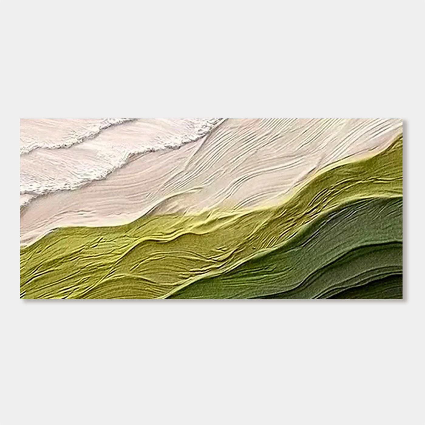 Lumi Gallery's Verdant Minimalist Abstract Wave Canvas Art - Textured Green & Neutral Waves
