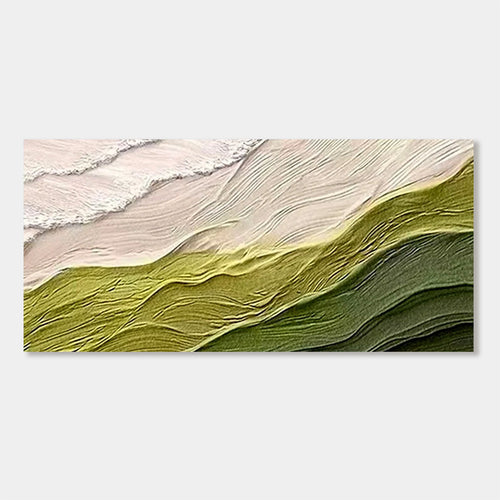 Lumi Gallery's Verdant Minimalist Abstract Wave Canvas Art - Textured Green & Neutral Waves