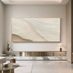 Minimalist abstract wave wall art with soft beige tones and textured crest patterns by Lumi Gallery