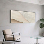 Minimalist abstract wave wall art with soft crests, beige canvas, modern living room
