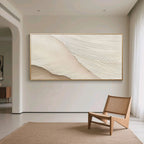 Hand-painted minimalist abstract wave wall art with textured crests, beige tones, framed in modern living room - Lumi Gallery