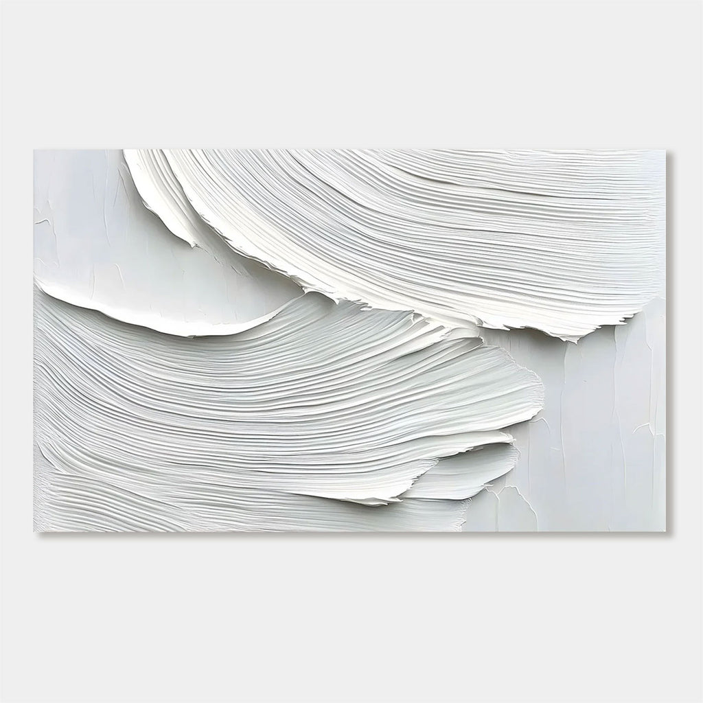 Lumi Gallery's minimalist abstract wave wall art - hand-painted textured white-gray canvas