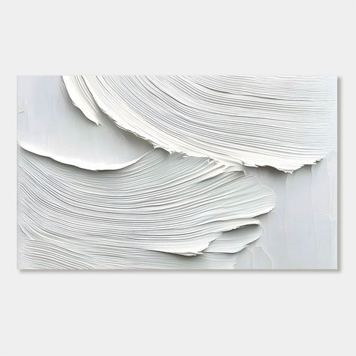 Lumi Gallery's minimalist abstract wave wall art - hand-painted textured white-gray canvas