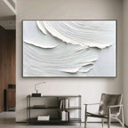 Minimalist abstract waves wall art with textured white-gray canvas in modern interior