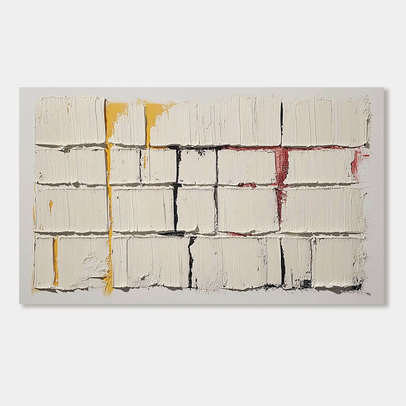 Abstract art piece with geometric patterns on a light gray background
