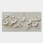 Modern 3D Floral Wall Art: Creamy white impasto flower petals on beige canvas.