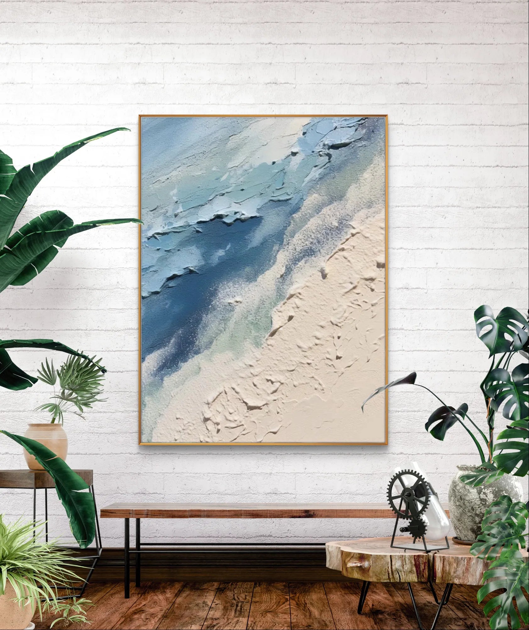 Modern Abstract Ocean Waves and Beach Textured Wall Art #SEA003
