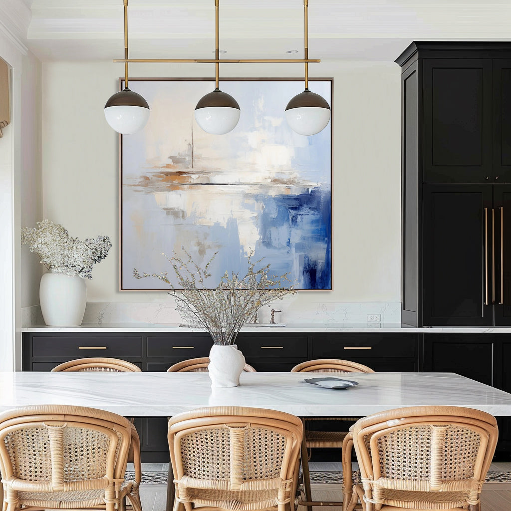 Modern Abstract Painting #AB015 displayed in a modern kitchen setting.