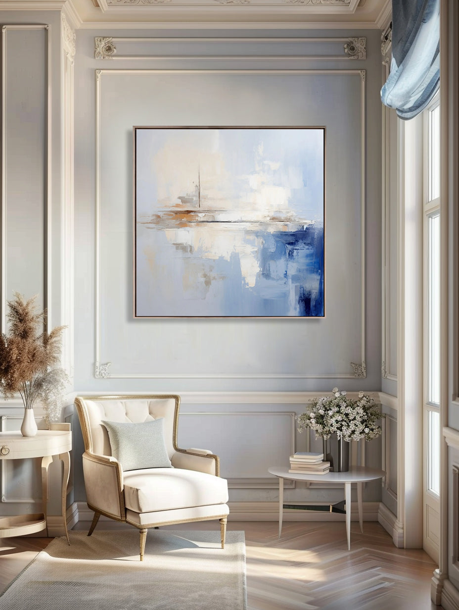 Elegant living room with Modern Abstract Painting #AB015 on the wall.