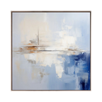 Modern Abstract Painting #AB015 featuring cool blues, soft creams, and warm browns.