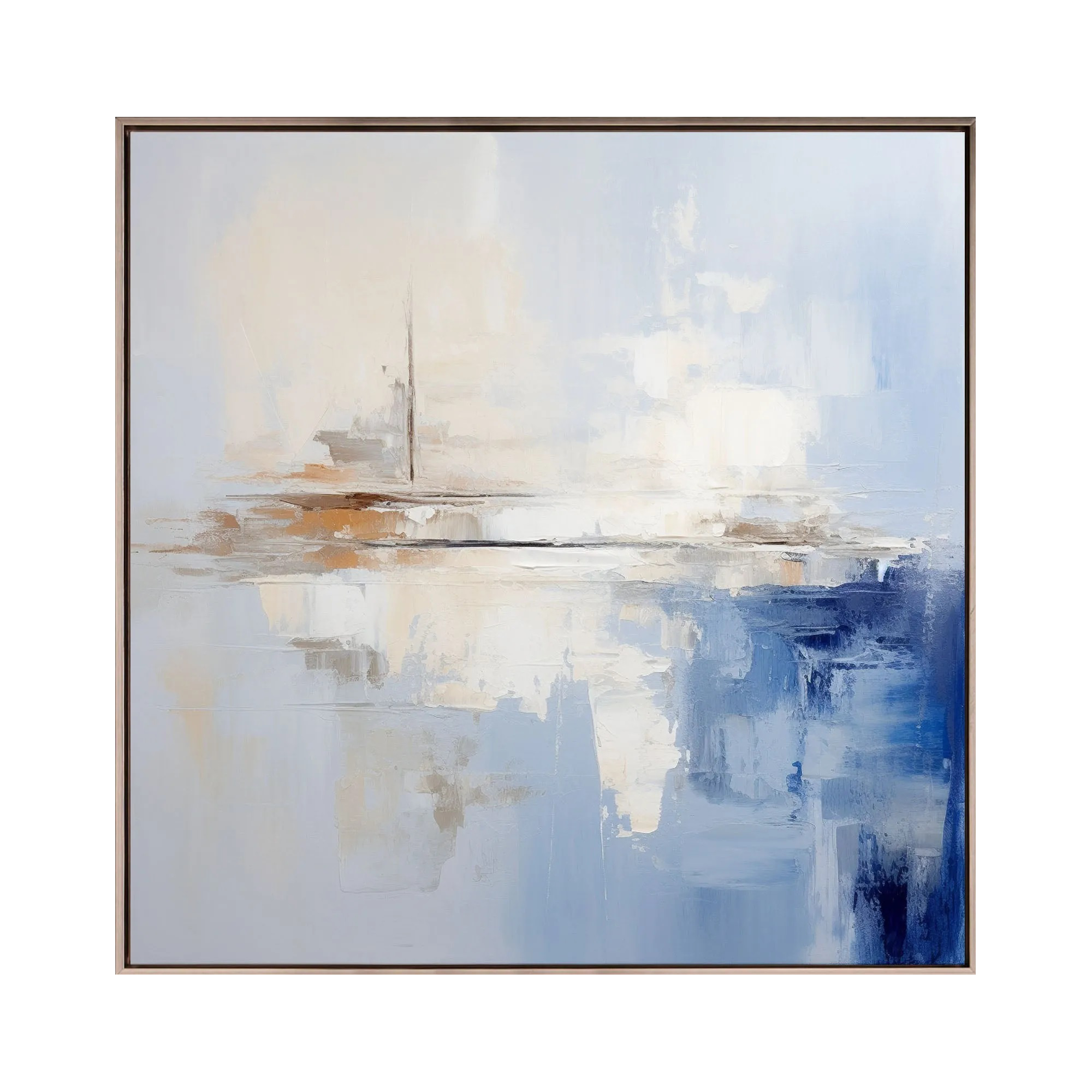 Modern Abstract Painting #AB015 featuring cool blues, soft creams, and warm browns.