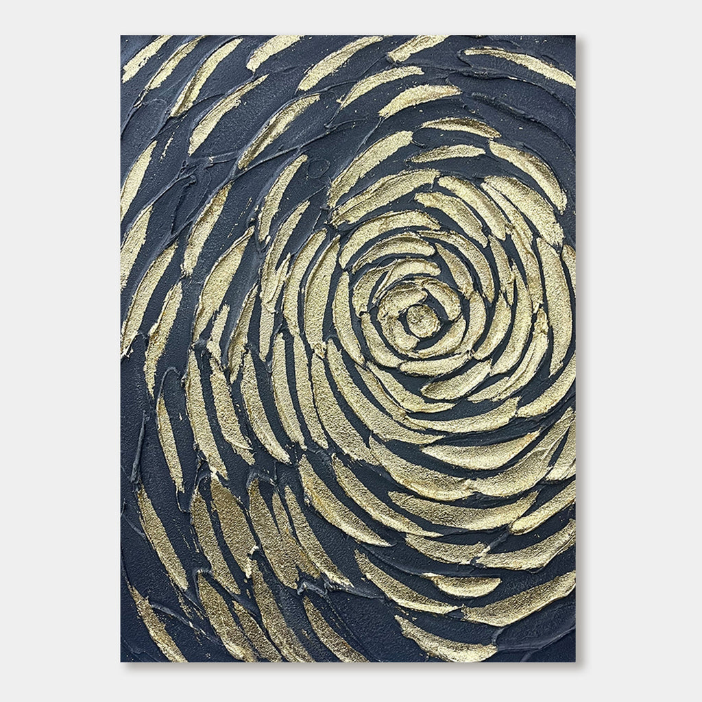 Midnight Rose abstract art featuring a gold textured rose on black canvas.