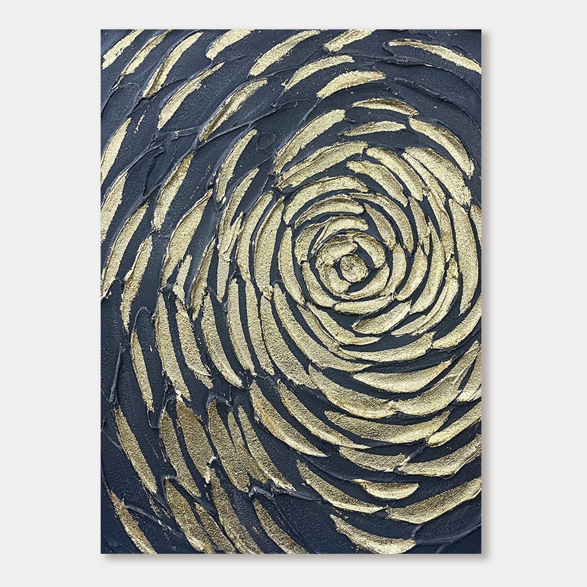 Midnight Rose abstract art featuring a gold textured rose on black canvas.