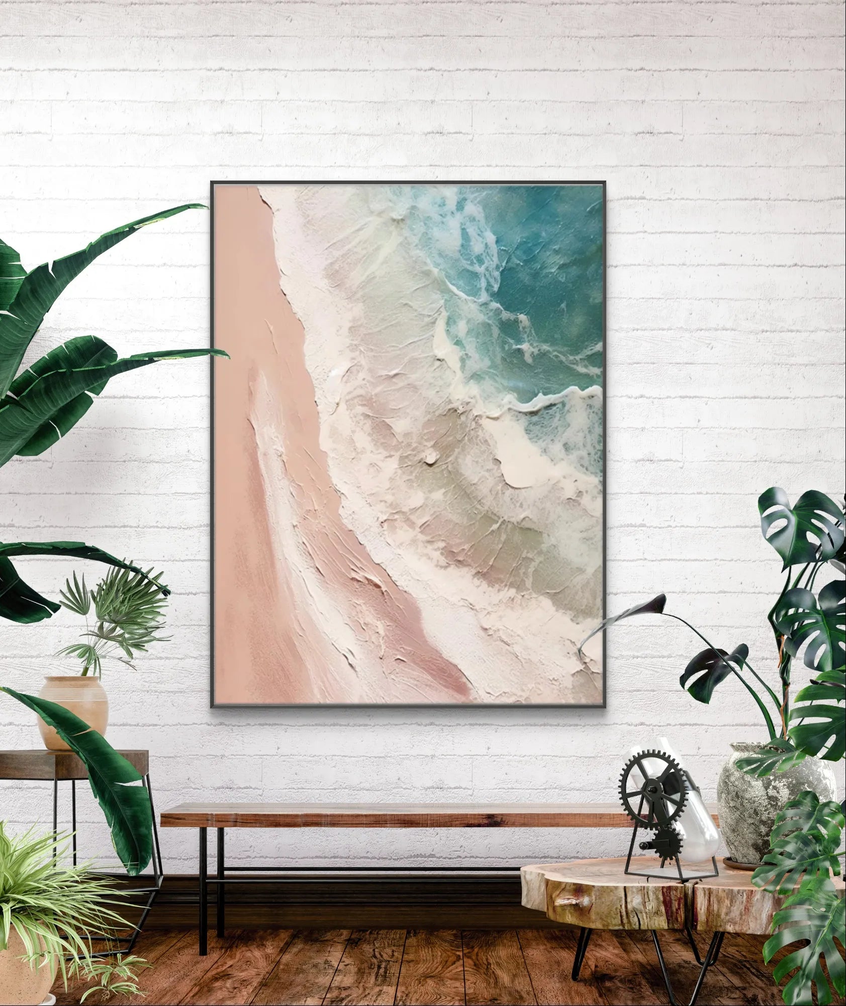 Modern Abstract Seascape with Textured Blue and Beige Tones #SEA004