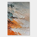 Modern abstract 'Molten Light' art with orange, gray, and teal 3D texture.