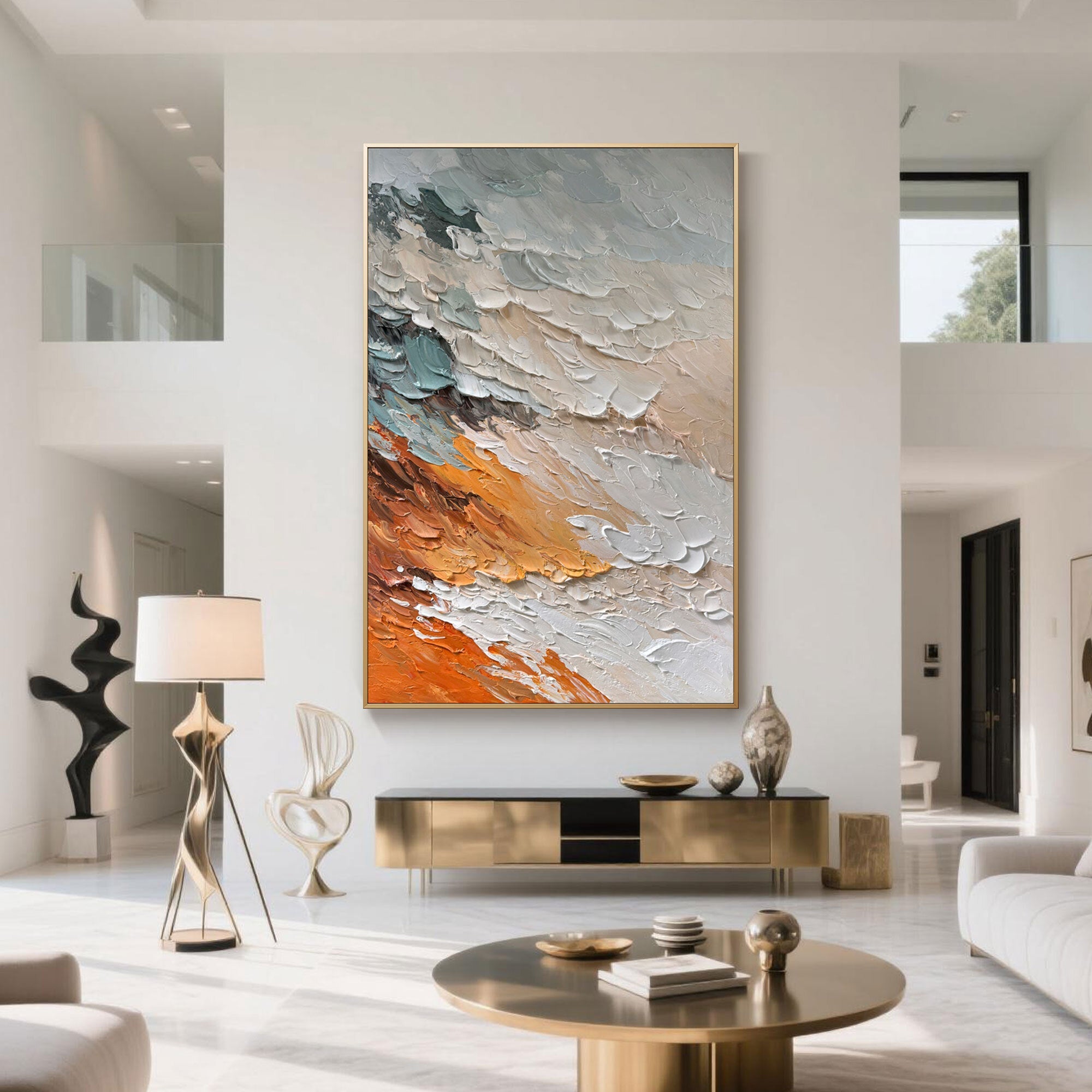 Vertical view of modern 'Molten Light' abstract art.
