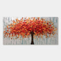 Modern abstract floral canvas art with red, orange, and gold autumn tree.