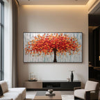 Living space with hand-painted 3D floral wall art on neutral backdrop.