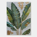 Modern banana leaf wall art with green and gold accents.