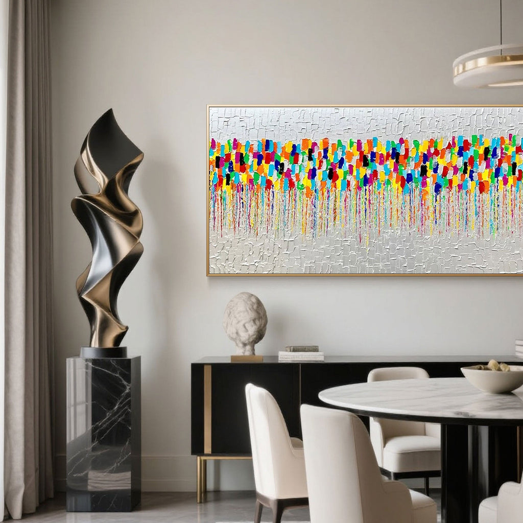 Abstract 'Pulse' canvas art in a modern living room setting.