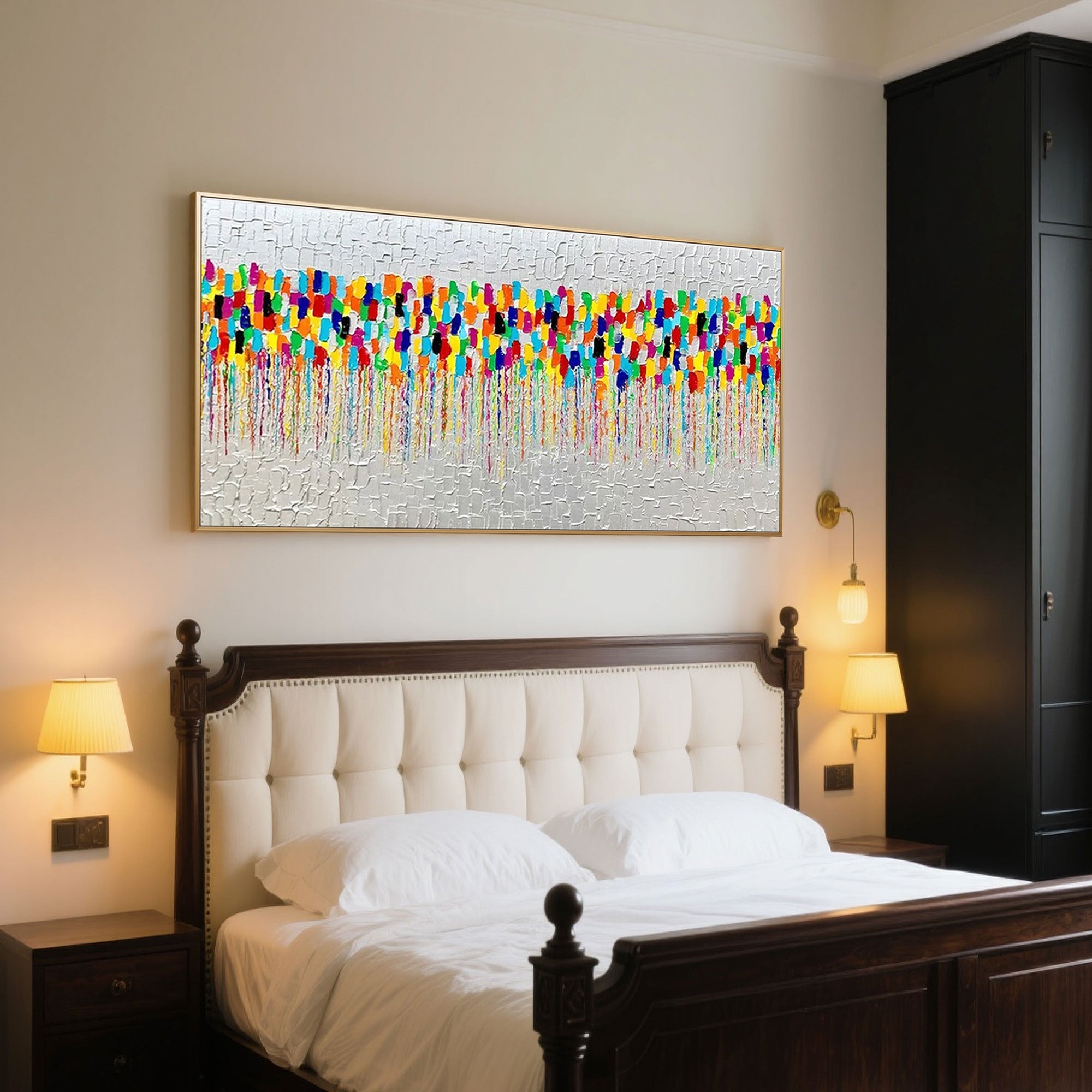 Abstract 'Pulse' canvas art in a modern living room setting.