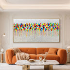 Abstract 'Pulse' canvas art in a modern living room setting.